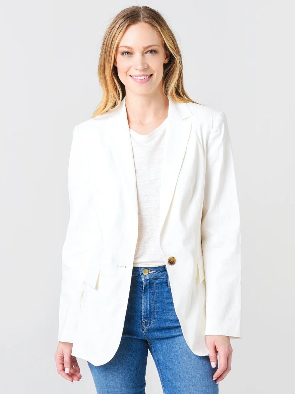 Frame Denim Ivory Single-Button Tailored Blazer